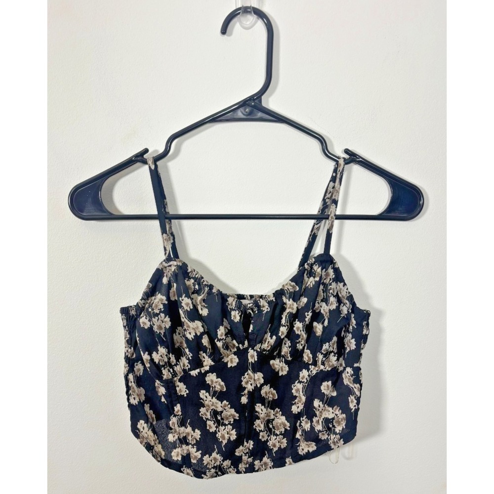 Blush BJ Small Black Floral Sheer Crop Top Blouse